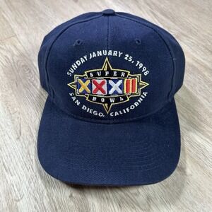 VTG 1998 Super Bowl San Diego Snapback Hat NFL XXXII Logo 7 Blue Cap